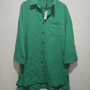 Green Button-Up Women's Top